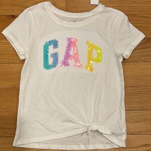 GAP Kids White Sequin Logo T-Shirt, size L, NEW